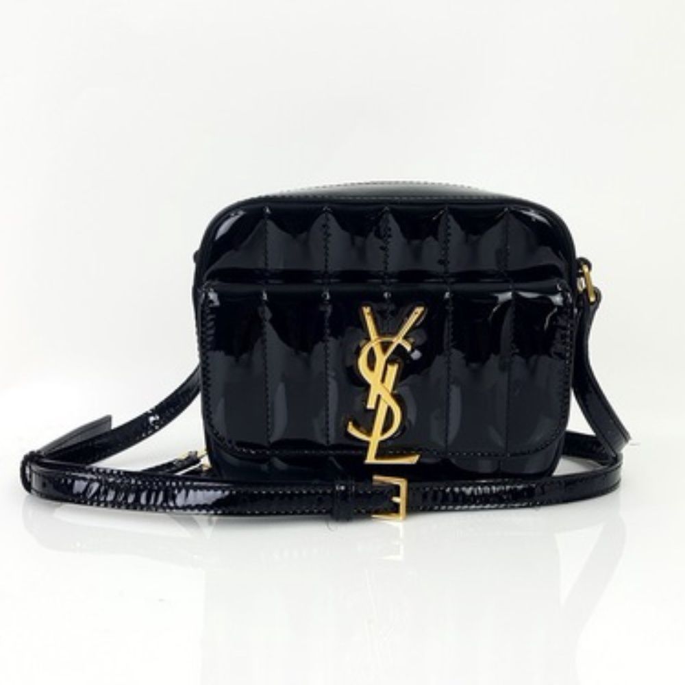 YSL Saint Laurent Black Vicky Mini Patent Leather Camera Crossbody Bag Handbag